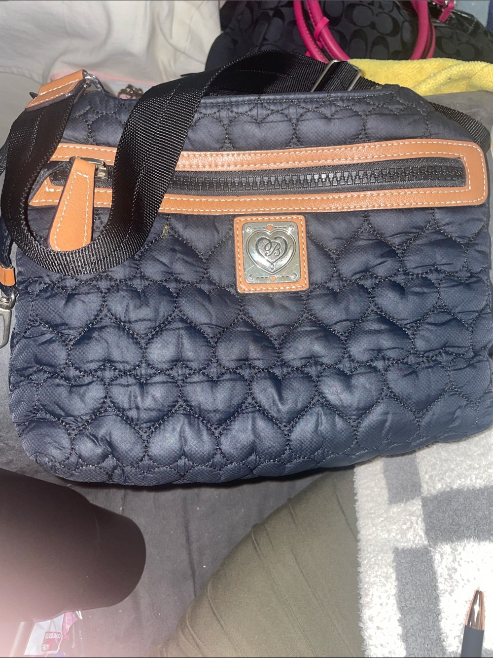 Brighton Quilted Crossbody Black with Tan Leather Trim